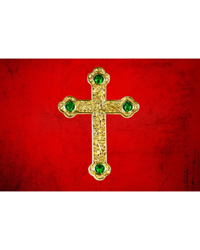 Premium Pectoral Cross Pendant & Chain Set with Emerald Green