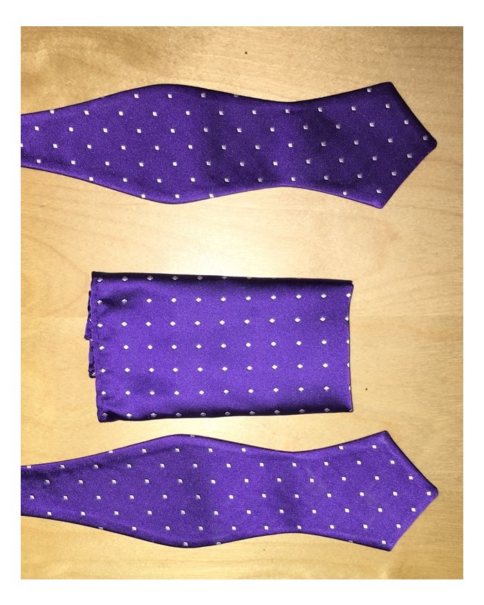 *Men's Self-Tie Diamond Style Polka Dot Bow Tie + Hanky - Violet Purple