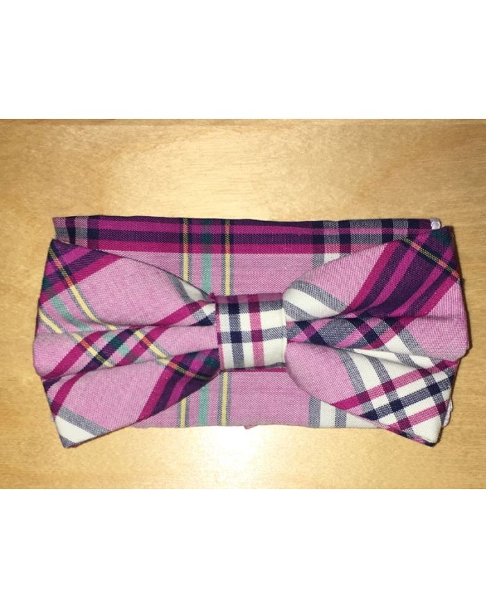 Men's 100% Cotton Plaid Designed Bow Tie + Hanky - Pink