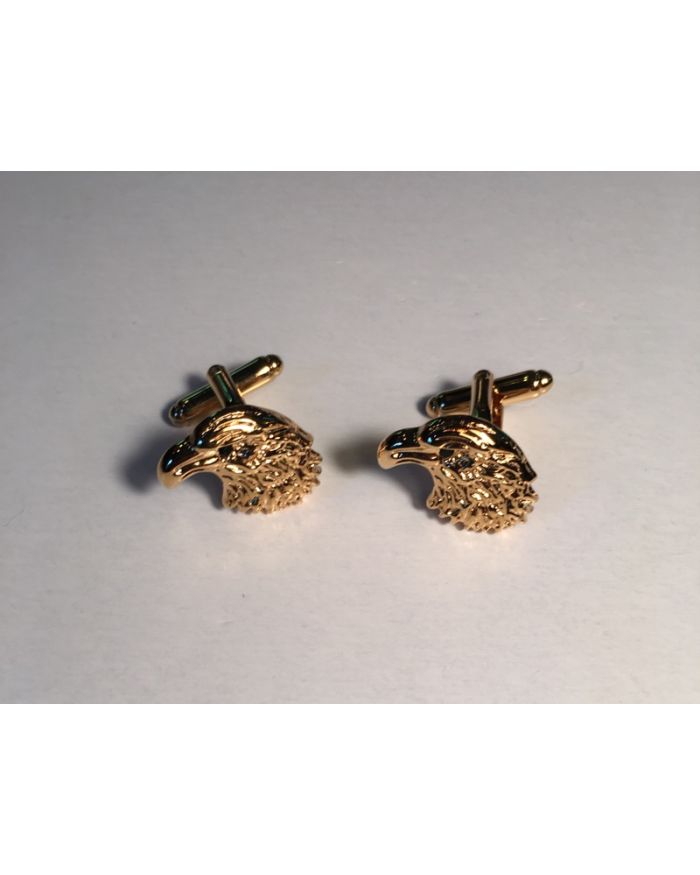 2 Pc. Classy Bald Eagle Patriotic Gold Cufflinks w/ Stone