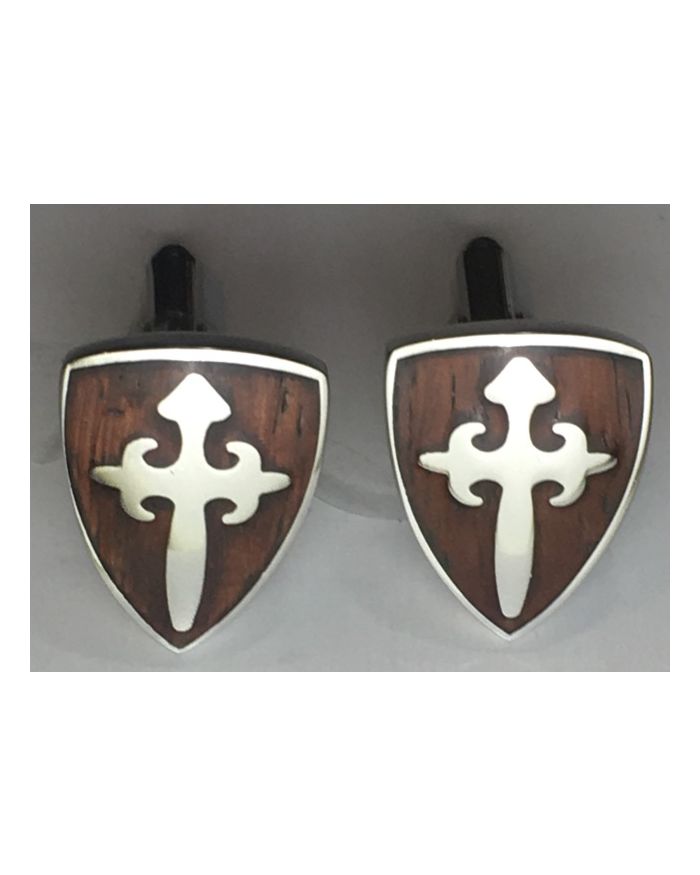 2 Pc. Lord Protection Shield & Cross with Wood Backing - Stainless Steel Edition