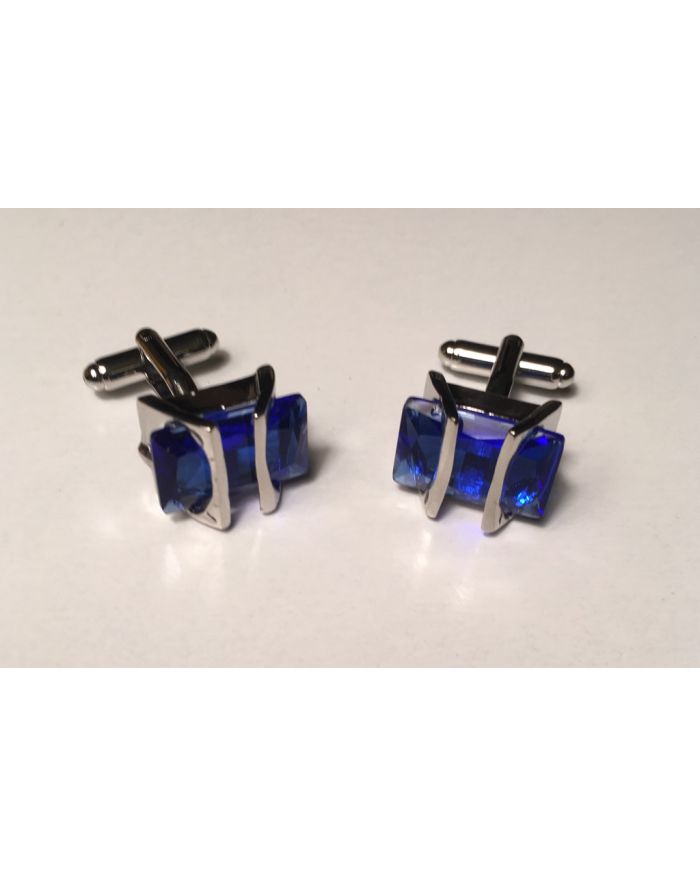 2 Pc. Sapphire Blue Square Stone with Chrome Holder Cufflinks