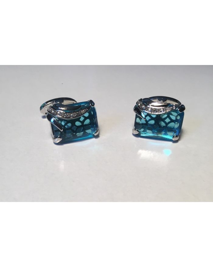 2 Pc. Premium Blue Zircon Stone with Chrome Accents Cufflinks
