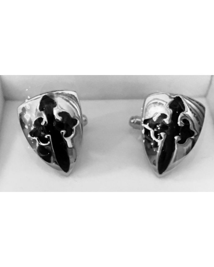 2 Pc. Religious Silver and Black Shield Cross Cufflinks