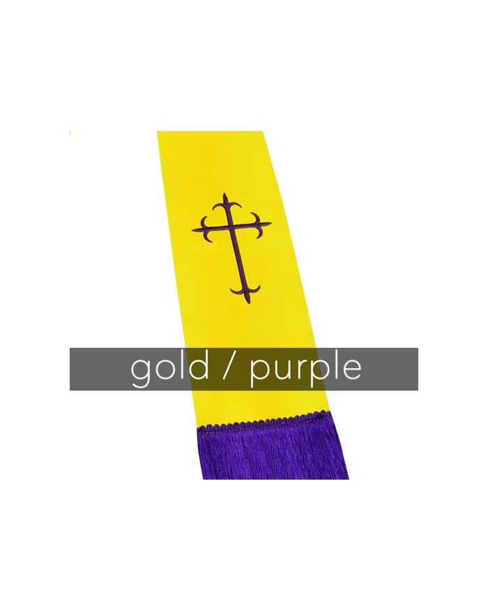 Clergy Stole - Gold Satin with Purple Latin Crosses