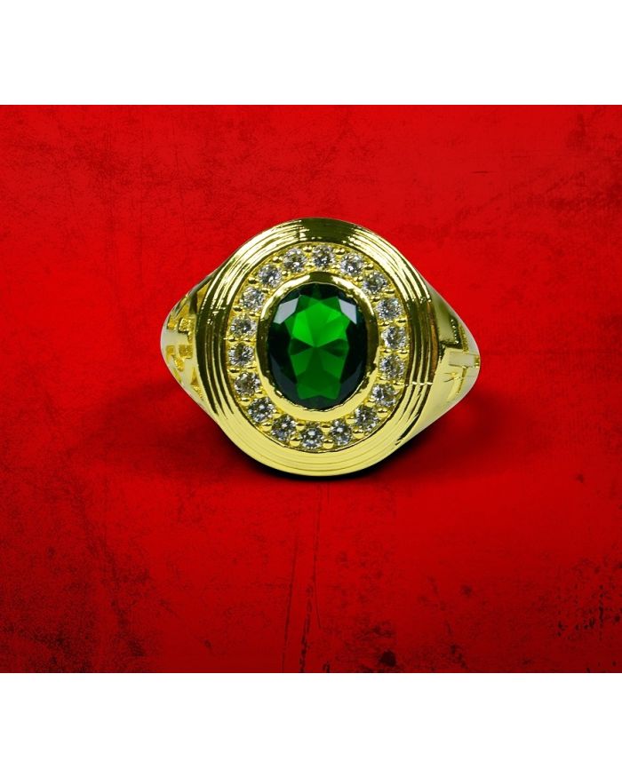 Mens Premium Clergy Ring with Green Stone - Gold w/ Green