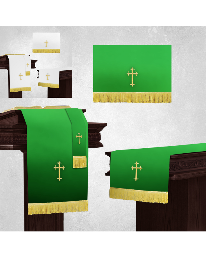 White and Green Church Parament Sets with Table Runner