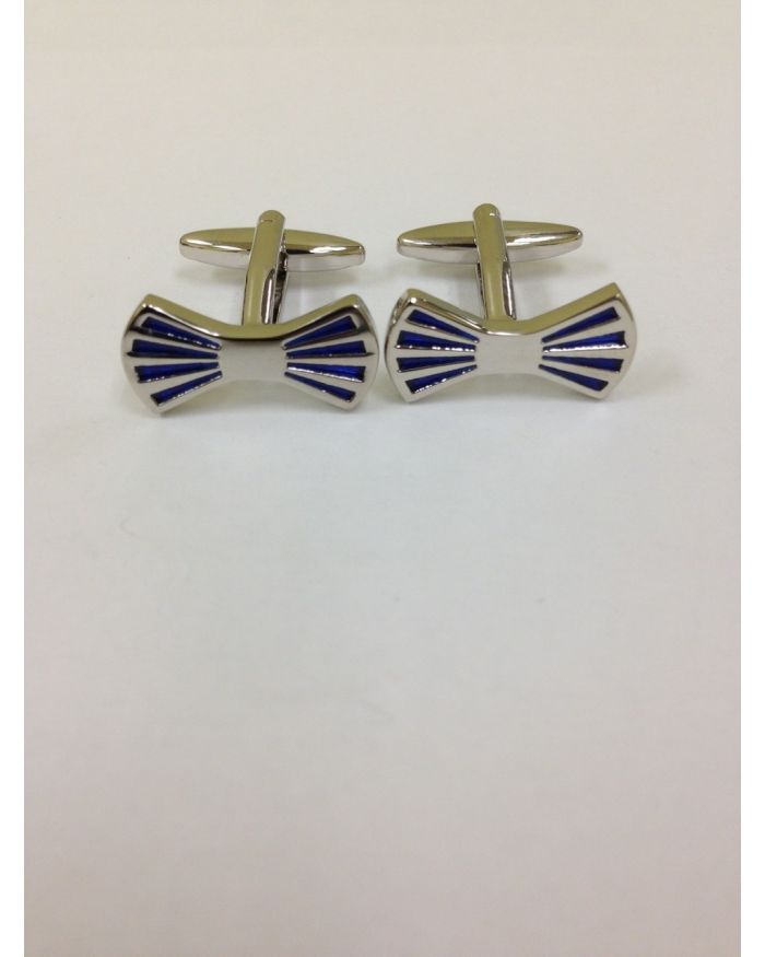2 Pc. Blue Bow Tie Formal Fashion Design Cufflinks