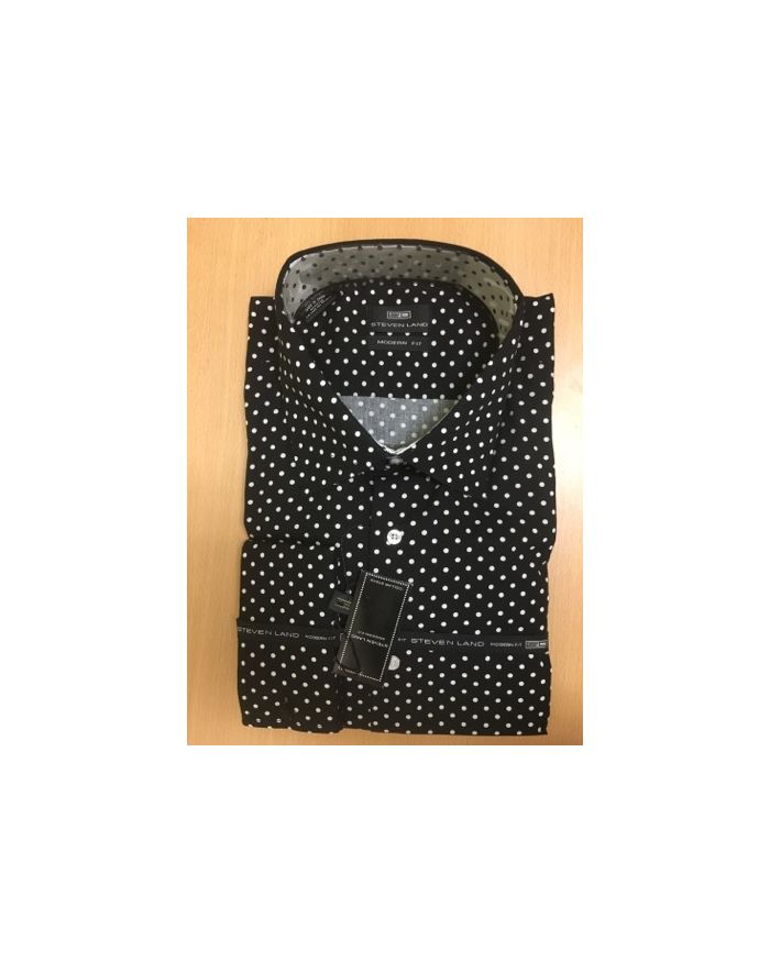Men's Steven Land Sport Shirt Polka Dot Dress Shirt - Black and White (Big & Tall)