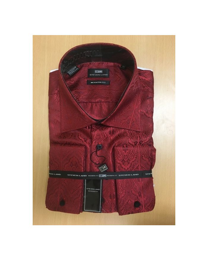 Men's Steven Land Sport Shirt Luxurious Paisley Dress Shirt - Maroon