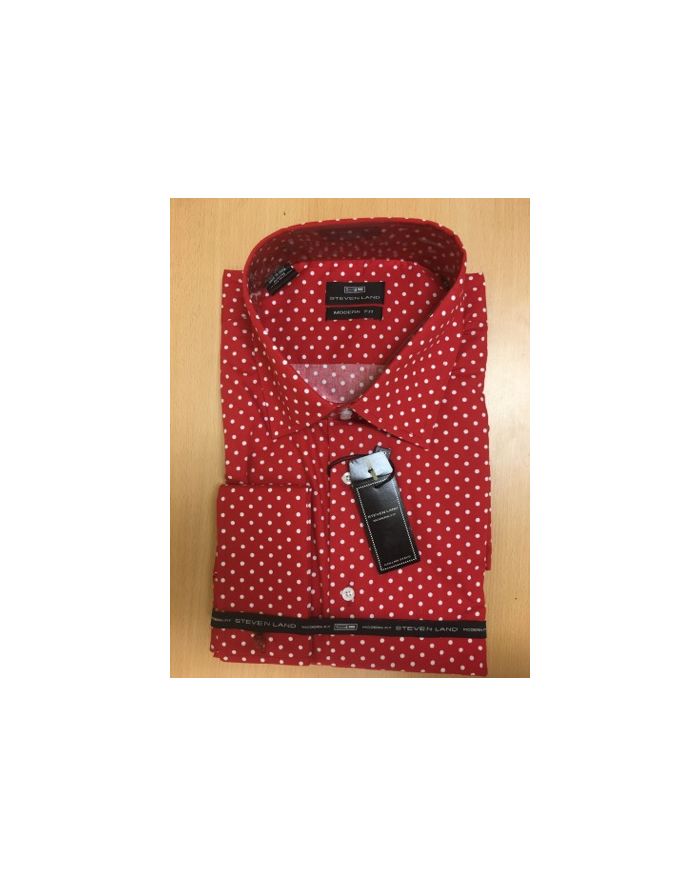 Men's Steven Land Sport Shirt Polka Dot Dress Shirt - Red and White (Big & Tall)