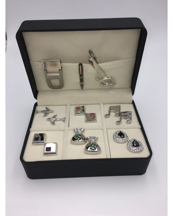 The Lind Box 6 Different Pairs of Cufflinks, Money Clip and a Tie Bars