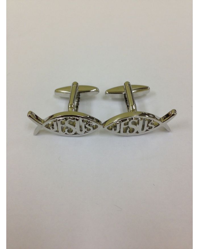 2 Pc. Silver Religious Jesus Fish Cufflinks