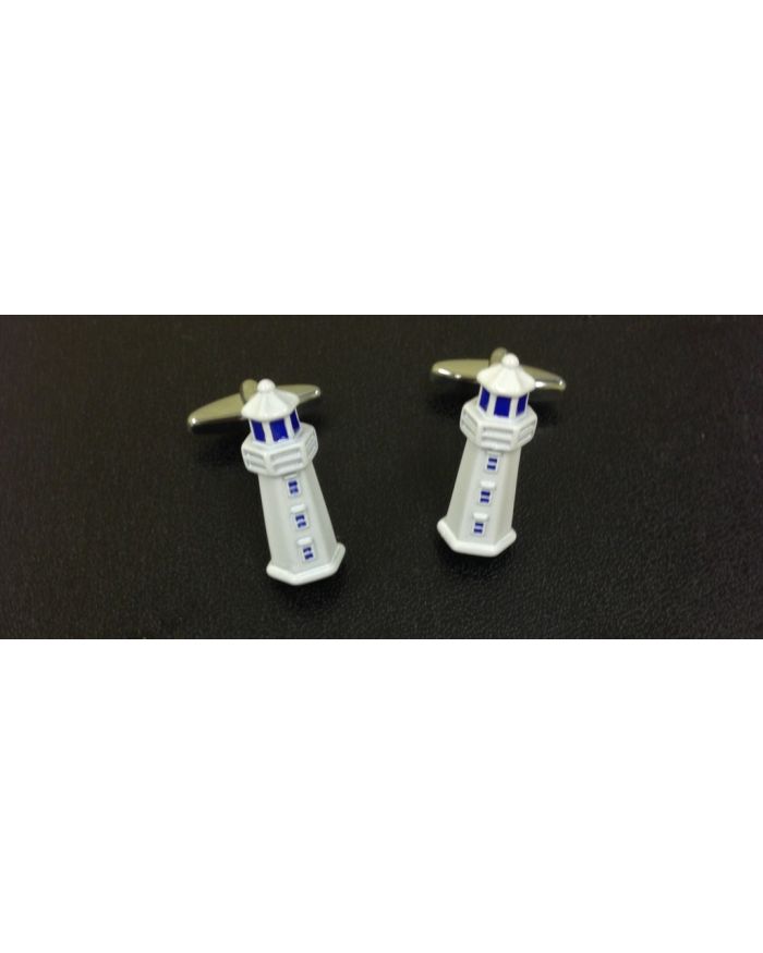 2 Pc. White Lighthouse Fun Design Cufflinks