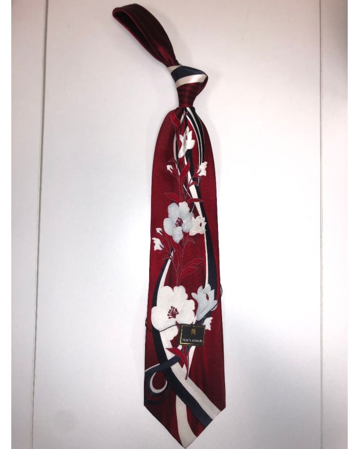 **Stacy Adams Premium Handmade Silk Neck Tie - Red Floral Designo