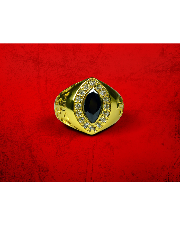 Womens Premium Clergy Ring with Black Stone - Gold w/ Black
