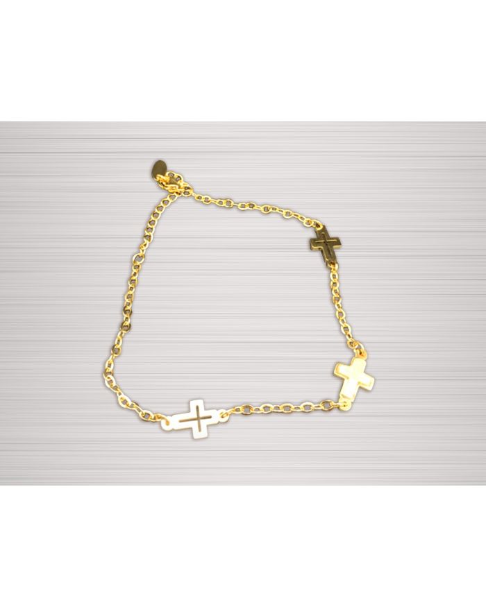 Women's Cross Chain Bracelet Gold with White Cross