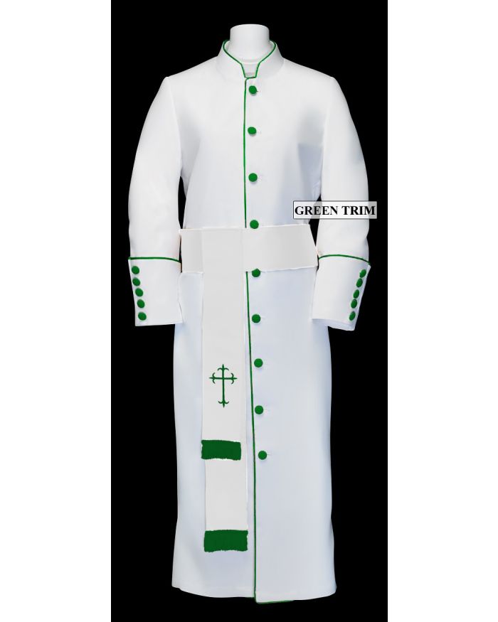 193 W. Women's Pastor/Clergy Robe - White/Emerald Cincture Set
