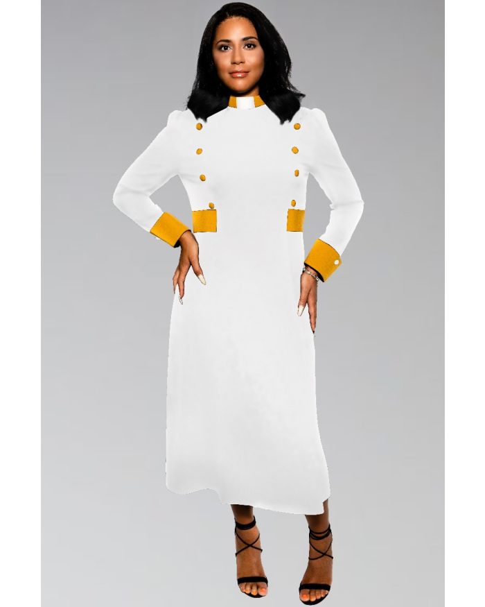 Custom Womens Clergy Dress in White and Gold Custom Contrast