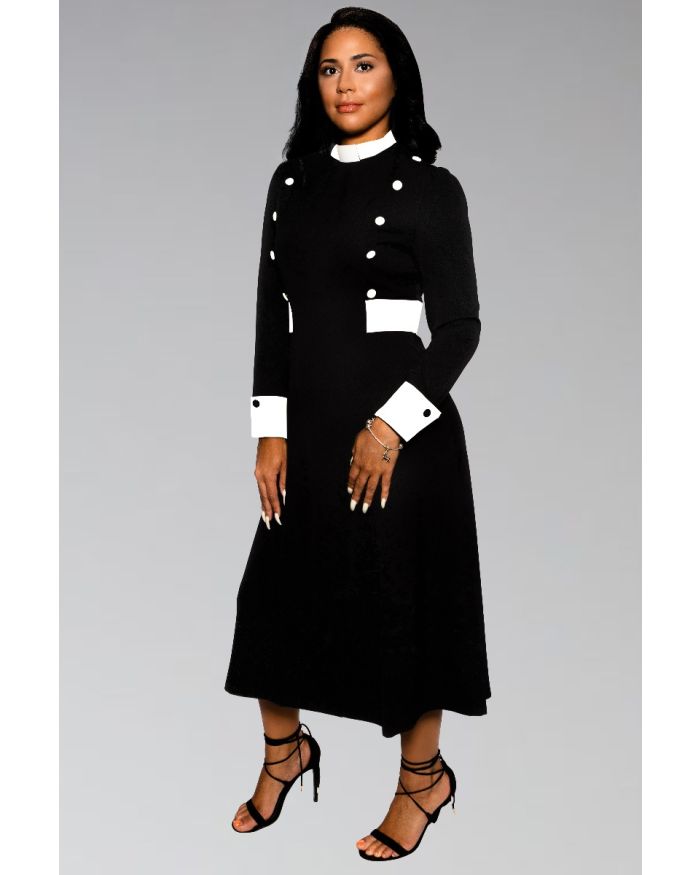 Women's Clergy Collar Dress in Black & White 