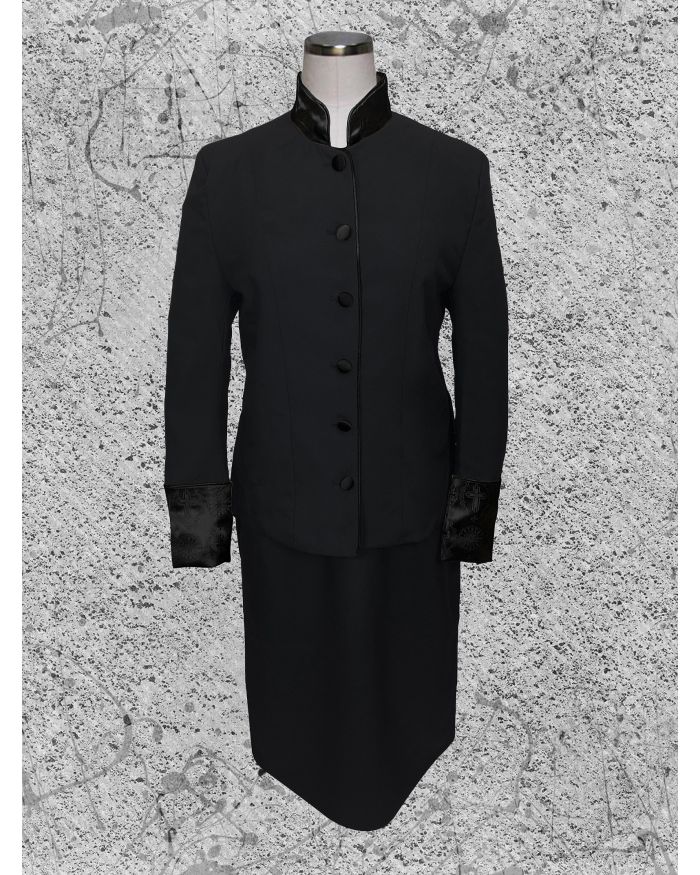 731 W. Women's 2 Pc. Clergy Suit Black with Double Tone Black Brocade