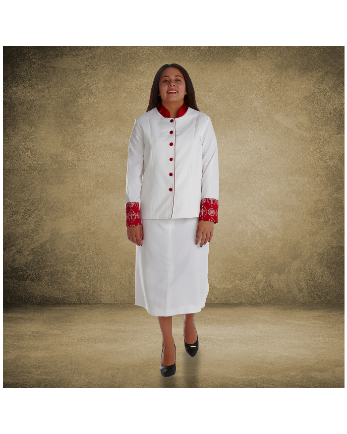 Ladies White and Red Clergy Suit