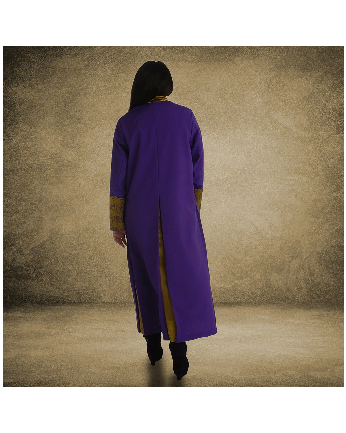812 W. Women's Premium Clergy/Pastor Robe - Purple/Gold with Fancy Pleats
