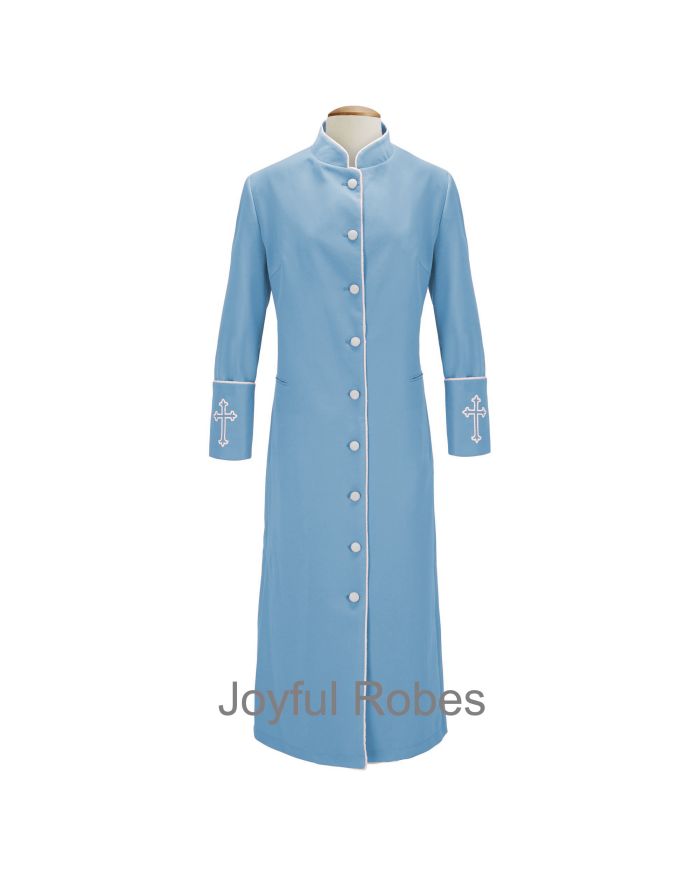 211 W. Women's Clergy/Pastor Robe - Light Blue/White Design