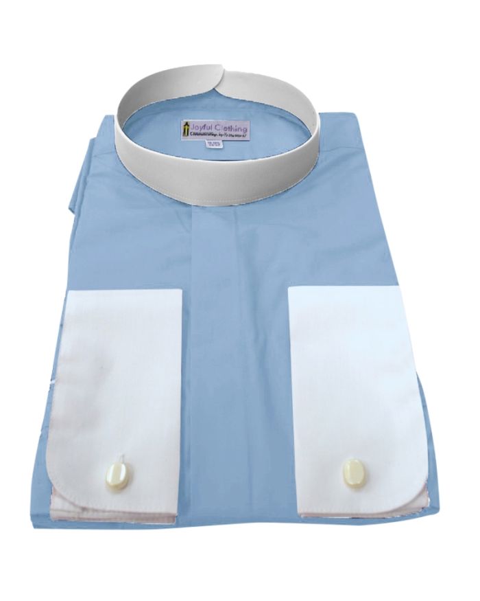 214. Men's Full-Collar Banded Clergy Shirt - Light Blue with White Cuffs