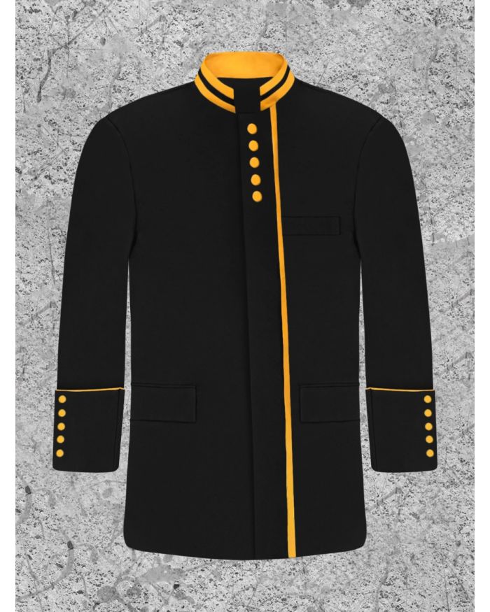 Men's Black and Gold Clergy Frock Coat for Male Preacher