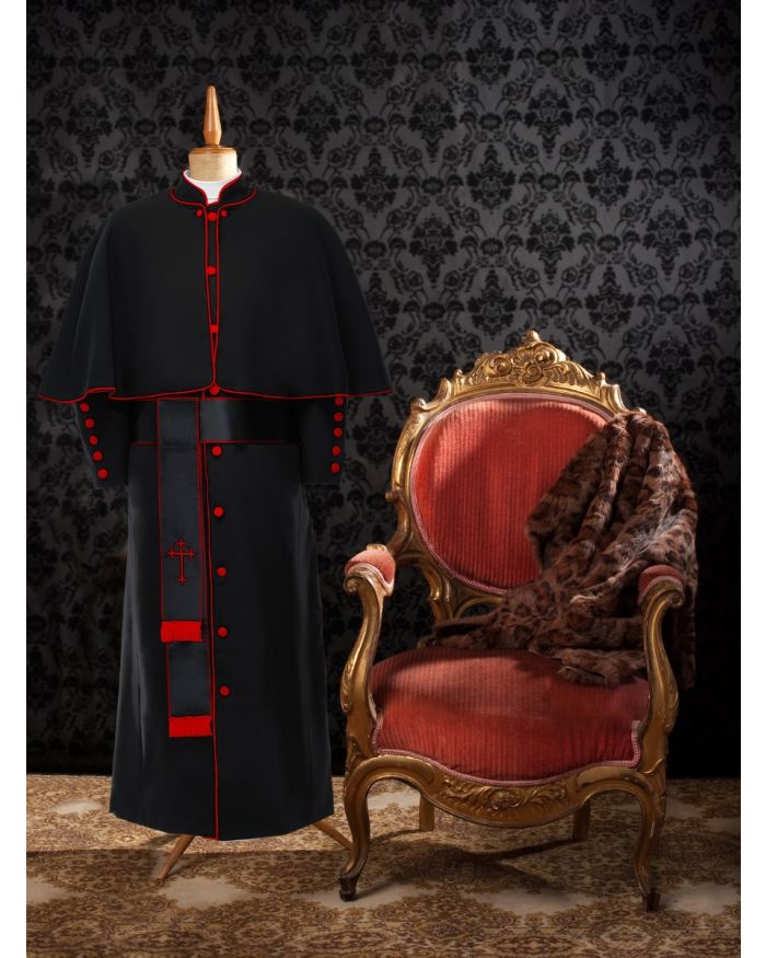 171 M. Men's Pastor/Clergy Robe Black/Red Luxury Ensemble