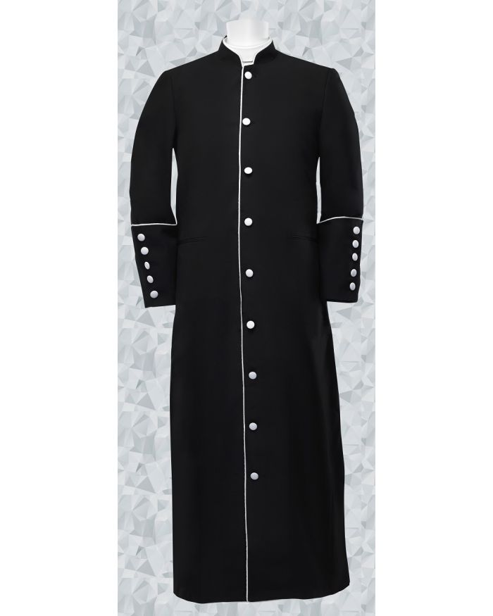 151 M. Men's Clergy Robe Black/White Trim