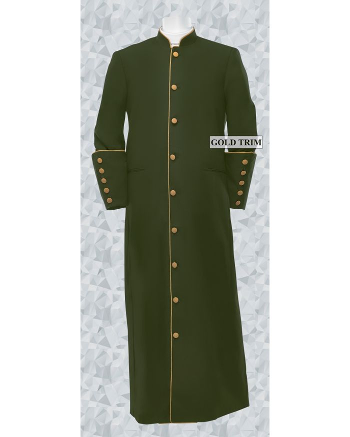156 M. Men's Classic Pastor/Clergy Robe - Olive Green/Gold Trim
