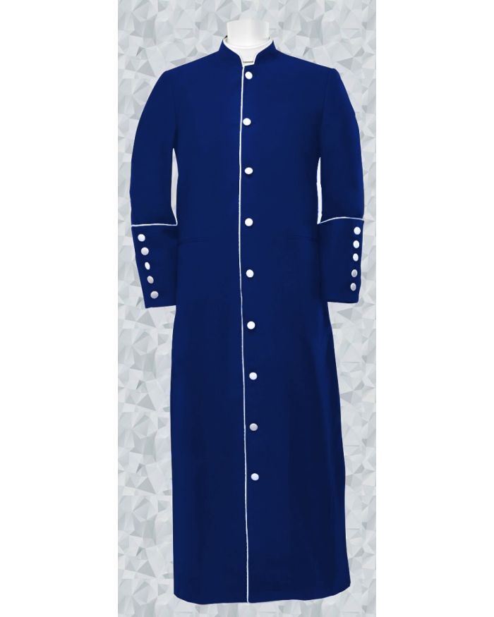 155 M. Men's Clergy/Pastor Robe - Navy/White Trim