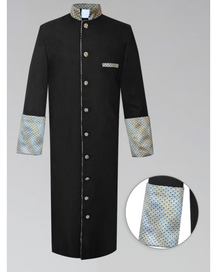Black and Gold Custom Brocade Mens Clergy Robe
