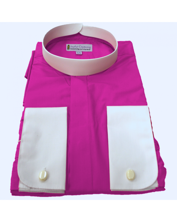 Men's Fuschia Banded Clergy Shirt w White Collar and French Cuffs