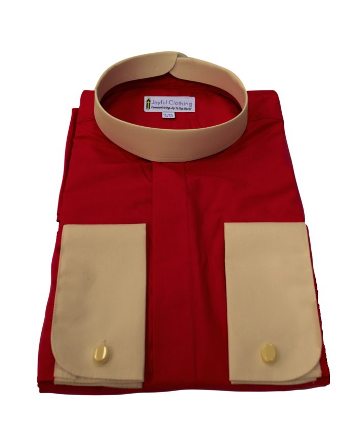 208. Men's Full-Collar Banded Clergy Shirt - Red with White Cuffs