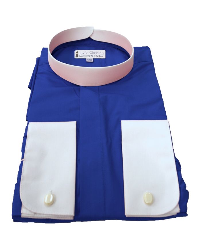 222. Men's Full-Collar Banded Clergy Shirt - Royal Blue with White Cuffs