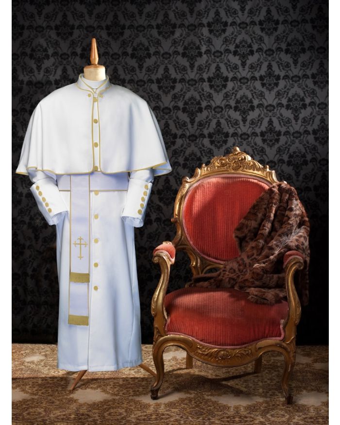 173 M. Limited Exclusive Men's Pastor/Clergy Robe White/Deep Gold Luxury Ensemble