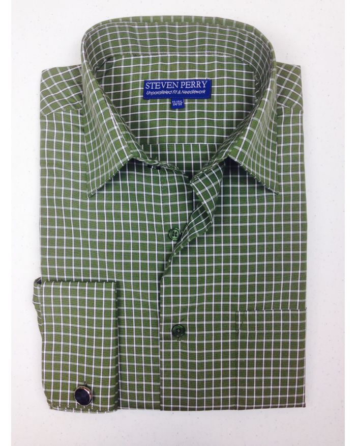 Steven Perry Woven Sport Shirt - Hunter/White FREE CUFFLINKS