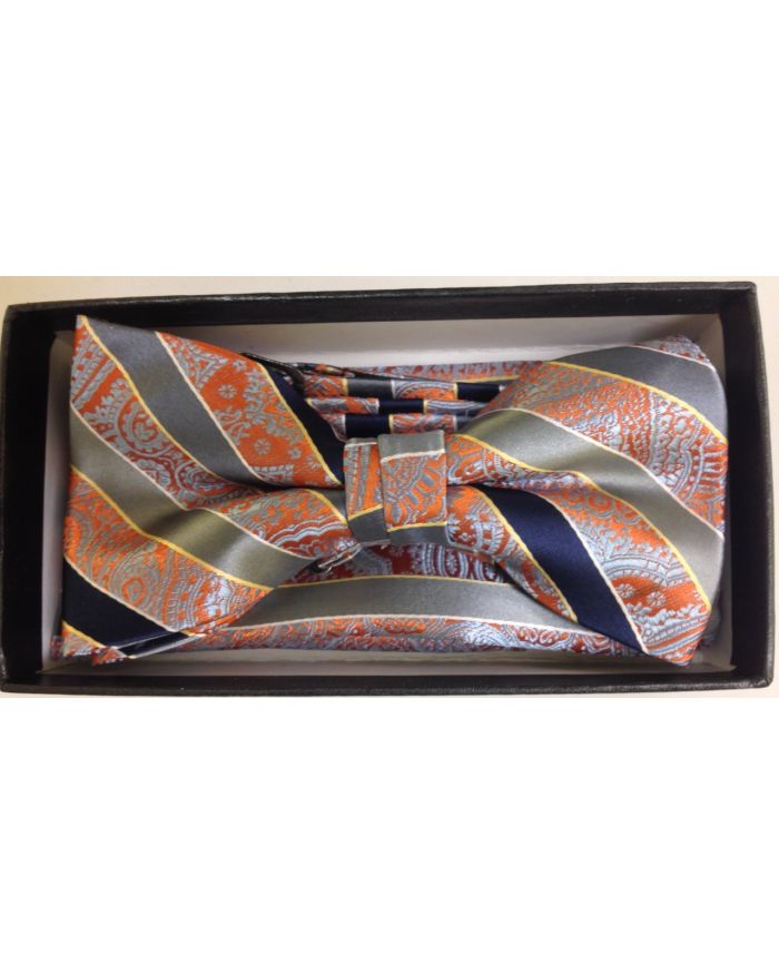 Men's Striped AND Paisley Bow Tie - Orange and Navy