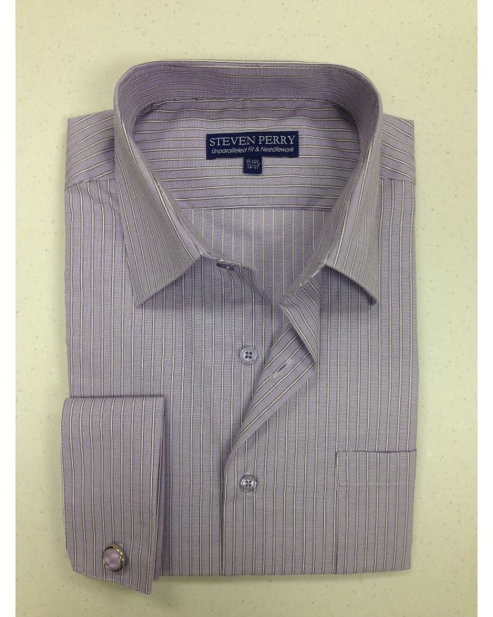 Steven Perry Woven Designer Shirt - Purple Stripes FREE CUFFLINKS