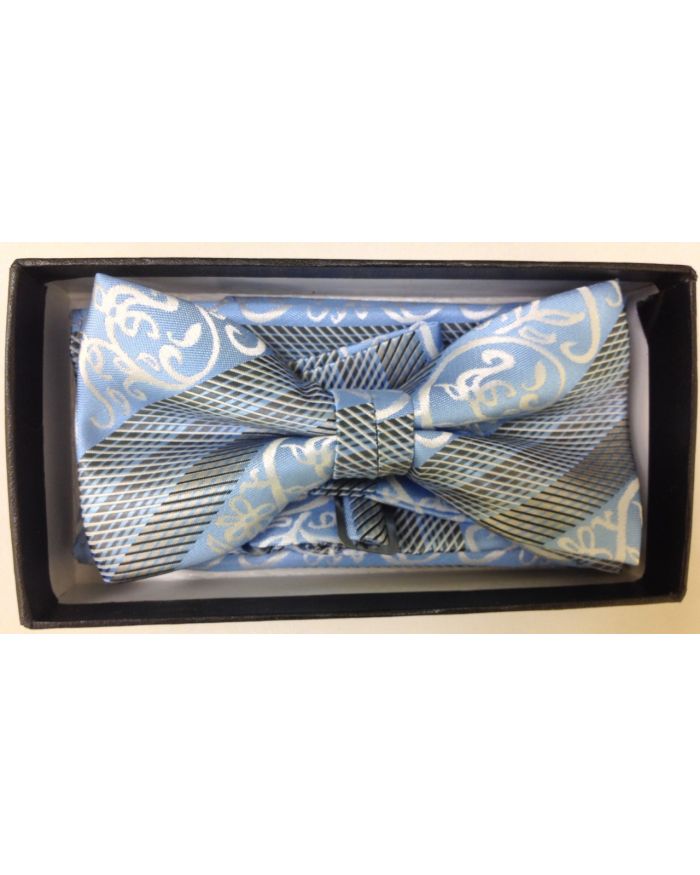 Men's Carolina Striped AND Checked Elegant Bow Tie - Carolina Blue and Black