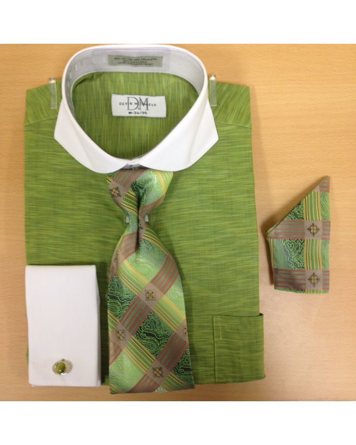 Men's Fashion Light Zigzag Pattern Cufflink Dress Shirt Set - Mint Green