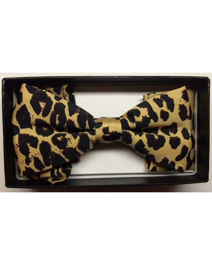 Men's Exotic Leopard Cheetah Print Bow Tie + Hanky - Gold & Black