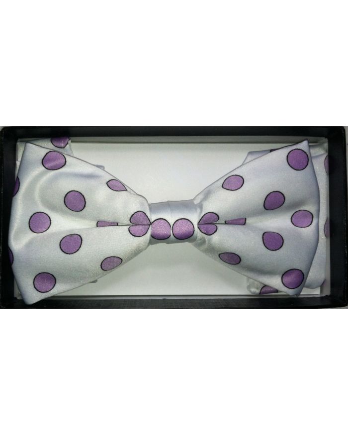 *Men's Polka Dot Bow Tie + Hanky - White & Lilac