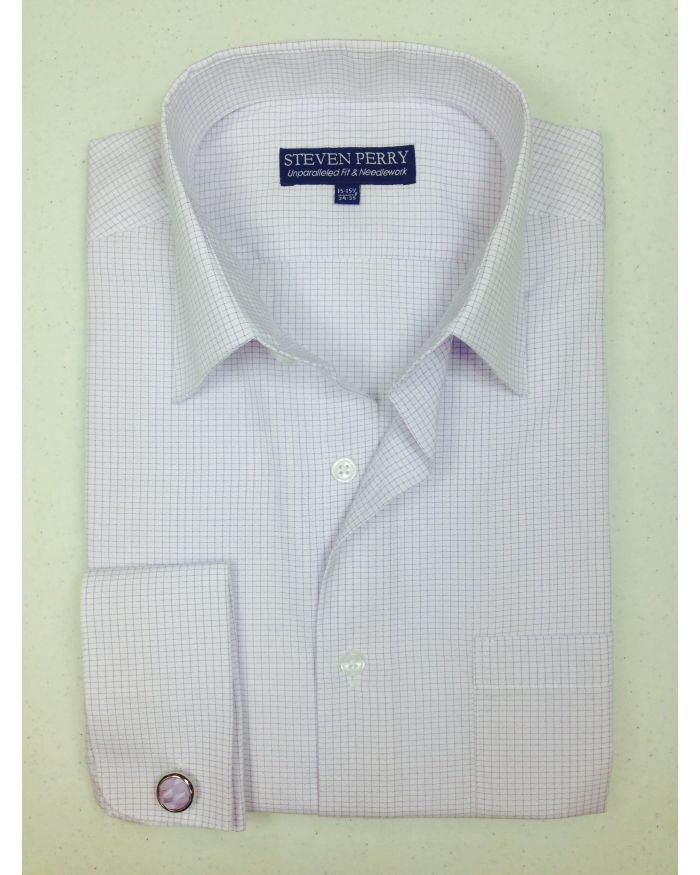 Steven Perry Woven Sport Shirt - White/Lilac FREE CUFFLINKS
