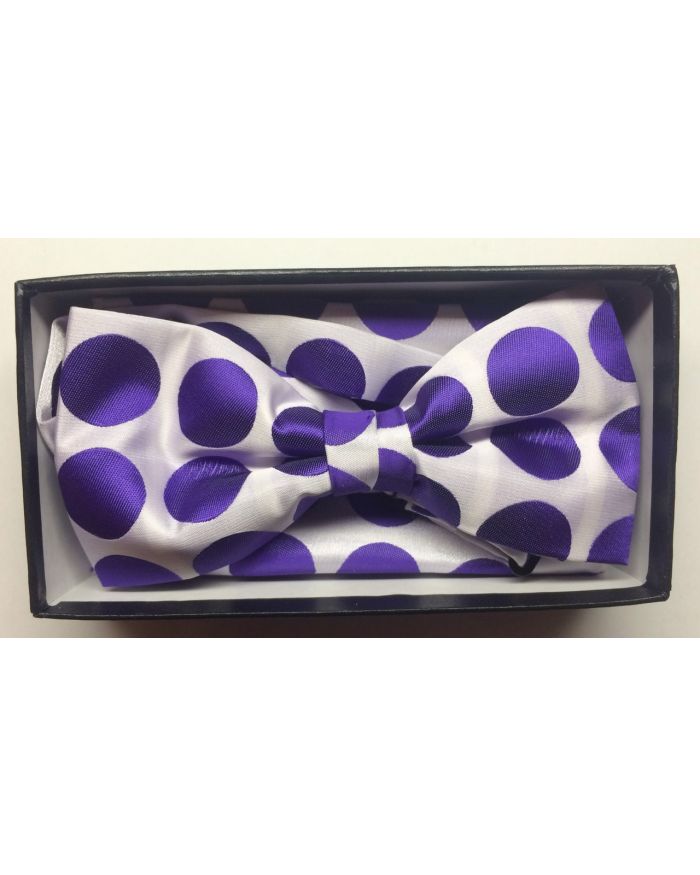 Men's Supreme© Polka Dot Bow Tie + Hanky - White & Church Purple