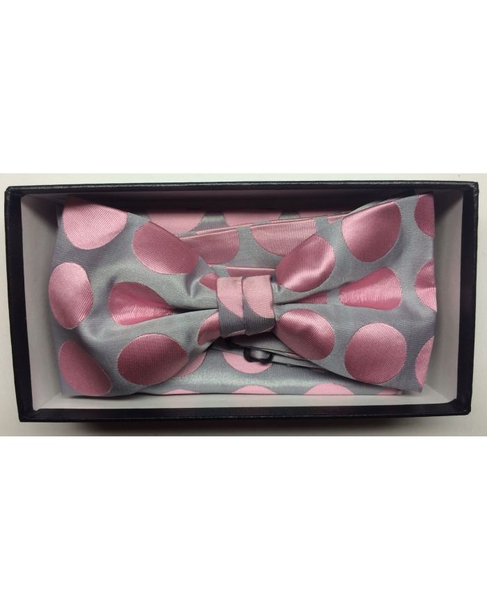 Men's Supreme© Polka Dot Bow Tie + Hanky - Silver & Pink