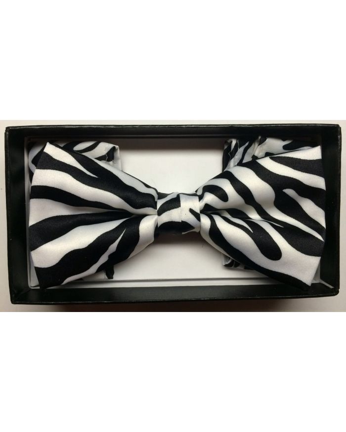 Men's Exotic Zebra Print Bow Tie + Hanky - White/Black